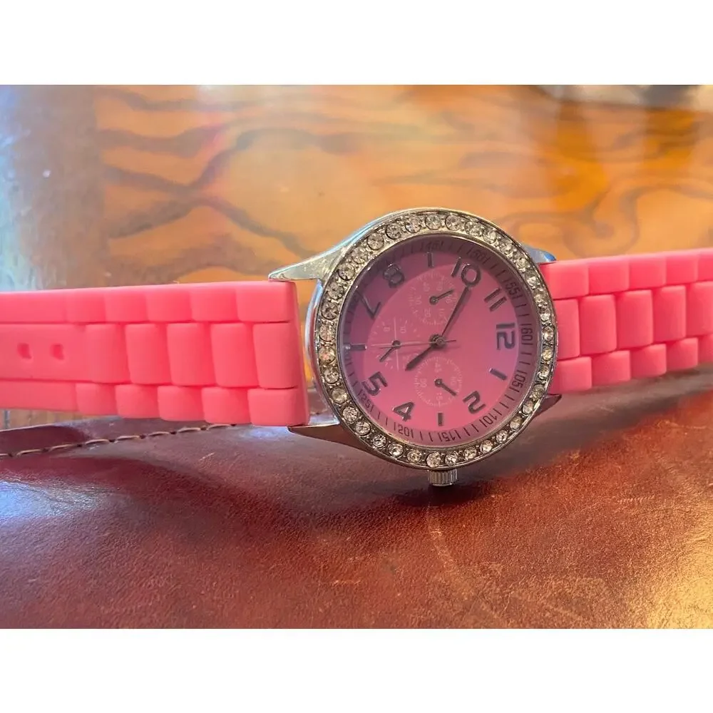 Women's 40mm Silver Tone Darice Watch, Crystal Accents, Poly Band